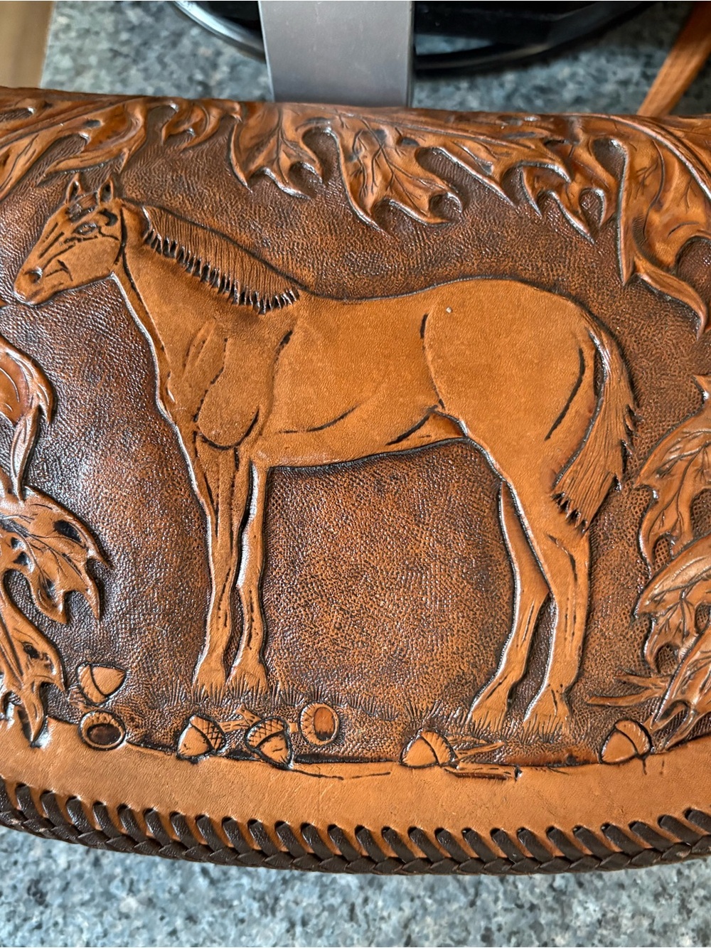 Hand-Tooled Leather Horse Clutch - Brown
